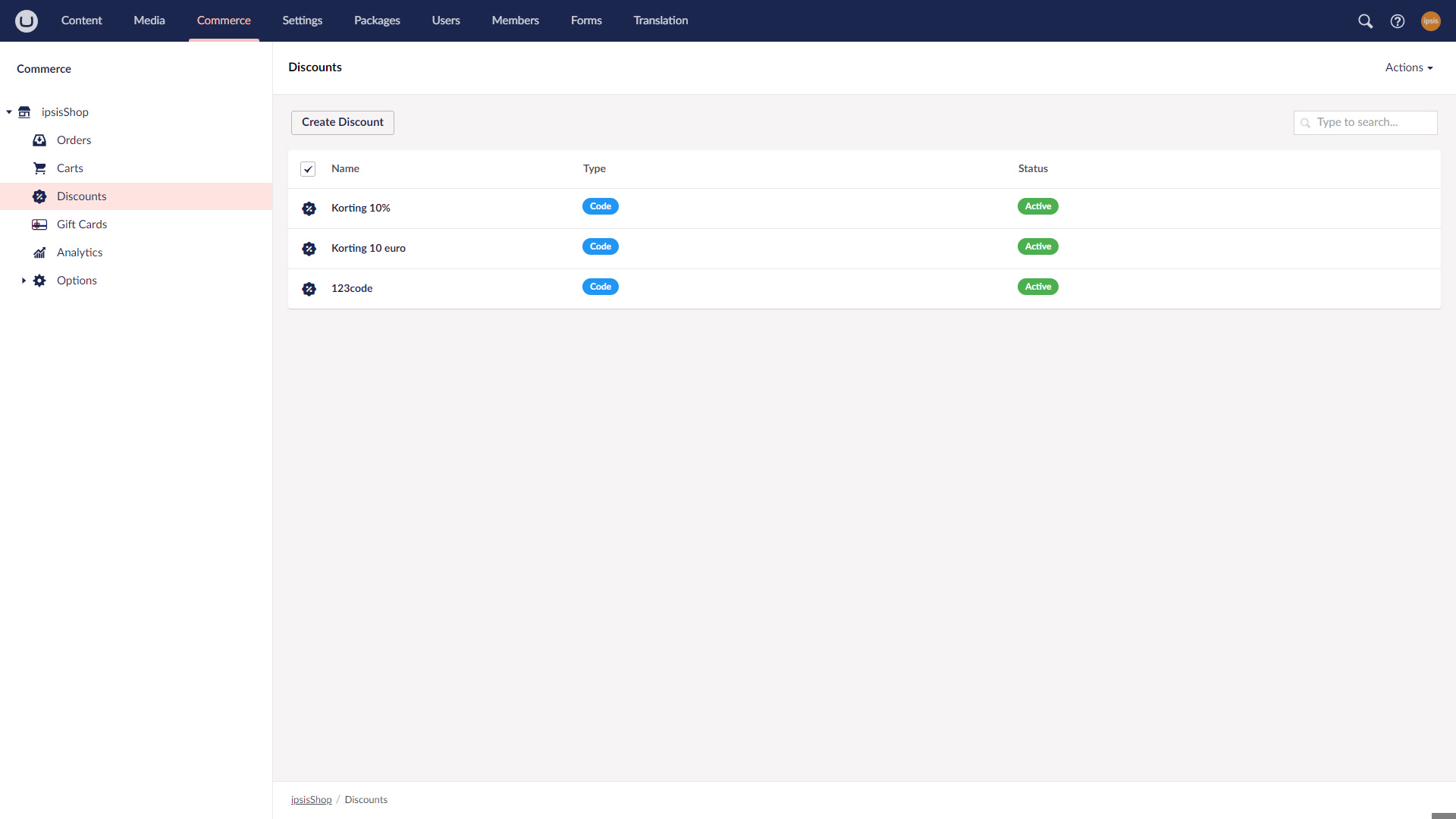 Scherm Umbraco Commerce Kortingscode 01